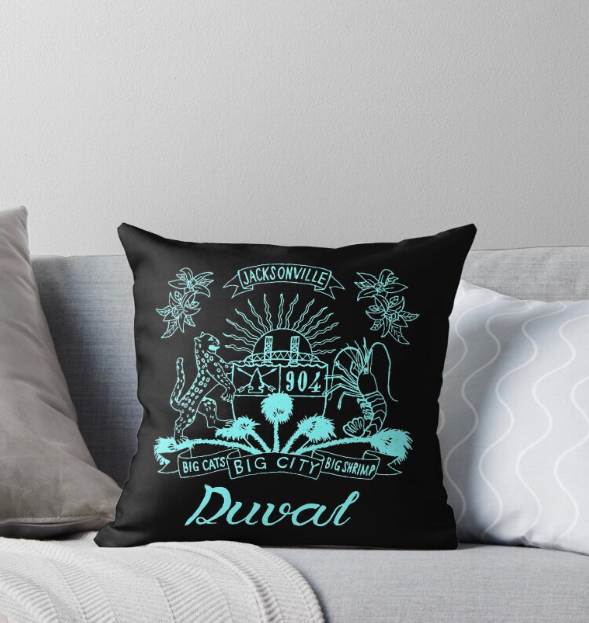 Duval Crest..... Join the Fam! Show your 904 love in your favorite corner of your sofa with this throw pillow  Size  16" x 16" in the following colors  Black with White Lettering  Black with Teal Lettering  Teal with Black Letterin