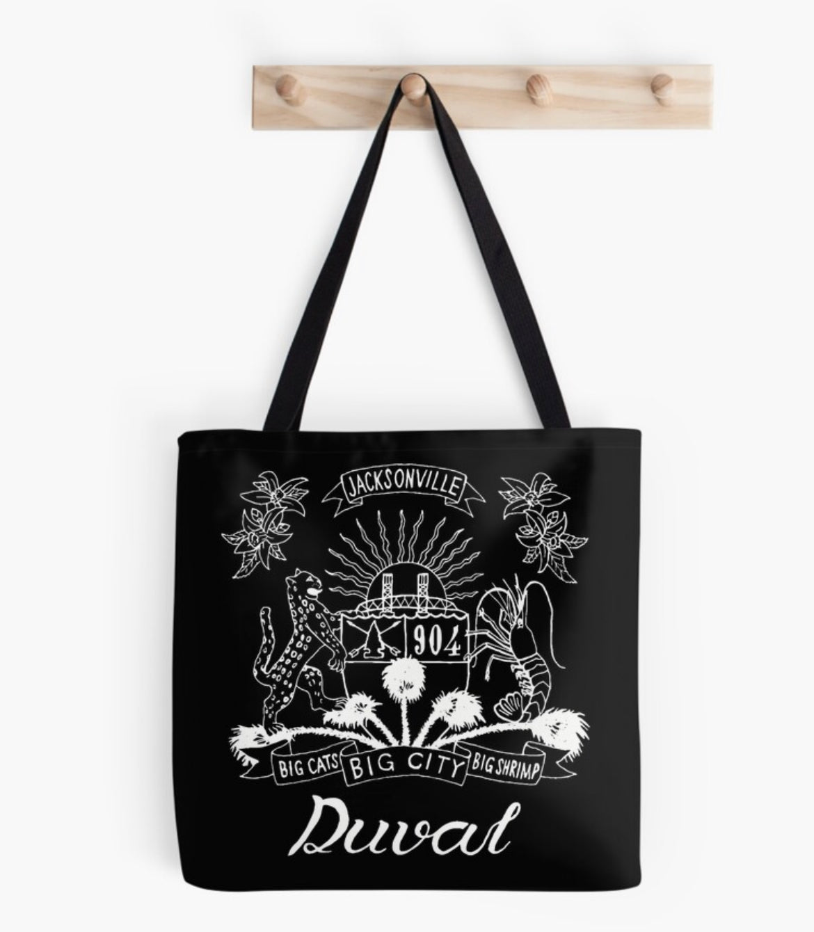 Duval Crest..... Join the Fam!  Show your 904 love running daily errands with....  Heavy Duty Canvas Totes  "16 x16"  Totes deluxe. Sturdy and stylish with a vivid double-sided print Available in three sizes: check the size chart to find the right one for you Durable 100% polyester shell Super strong cotton shoulder straps are 1" and 28" (71 cm) long.   Bright, long-lasting, double-sided design, sublimation printed for you when you order Gentle machine wash