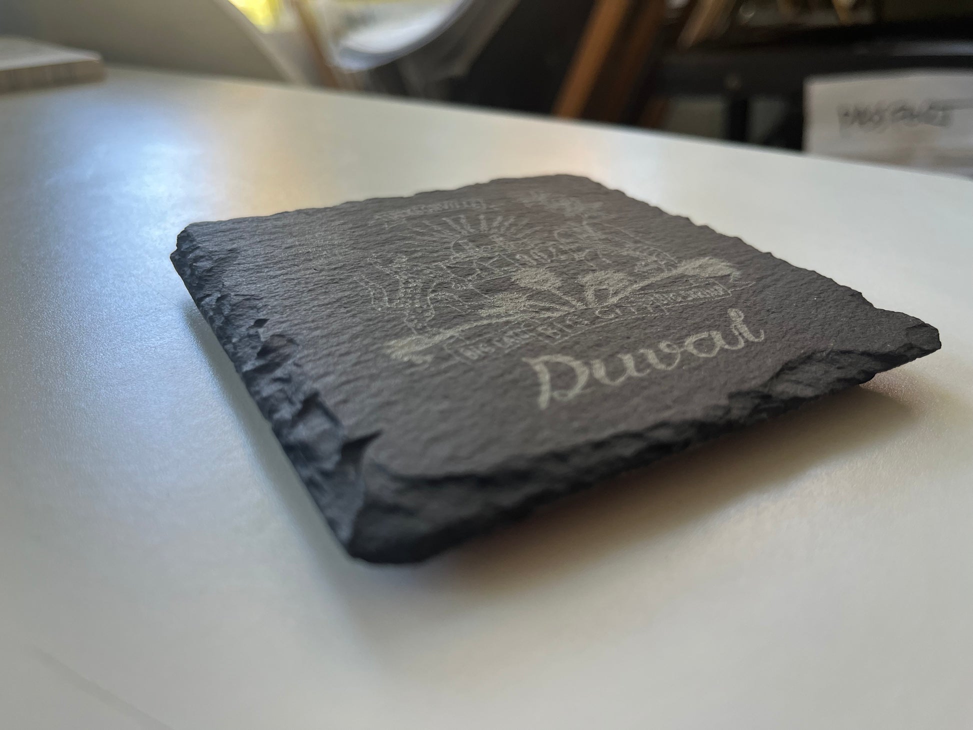 Duval Crest..... Join the Fam!&nbsp;  Show your 904 love around your home with these 4"x 4" slate coasters  &nbsp;About this Item Fashion design: These 100% all natural slate coasters fitting any color of dark tables and suits any kitchen theme, can make your home decoration full of personality. Table Safe: The square slate stone has a sturdy surface that can anti scratch and easy to clean, the bottom of the coaster have non-slip round mini soft mat provides stability. Perfect Size: Standard square size 4in