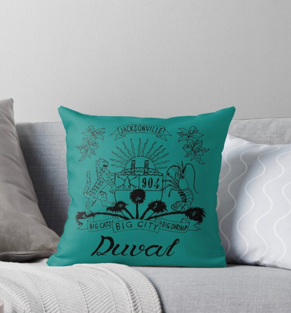 Duval Crest..... Join the Fam! Show your 904 love in your favorite corner of your sofa with this throw pillow  Size  16" x 16" in the following colors  Black with White Lettering  Black with Teal Lettering  Teal with Black Letterin